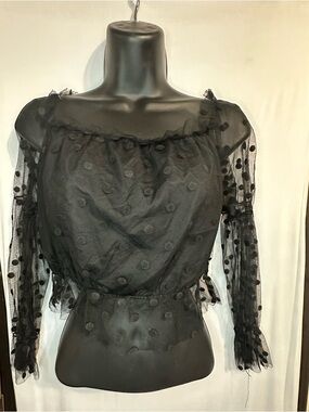 SHEIN Black Sheer Polka Dot Off-Shoulder Smal Blouse festival Y2K Party
